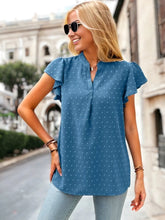 Load image into Gallery viewer, Teal Swiss Dot Flutter Sleeve Blouse
