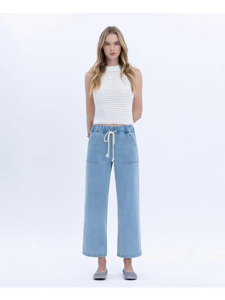 Karlee High Rise Elastic Waistband Wide Vervet Jean