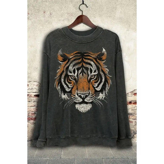 Tiger Face Crewneck - Mineral Black