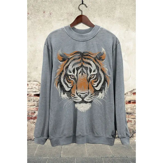 Tiger Face Crewneck - Mineral Grey