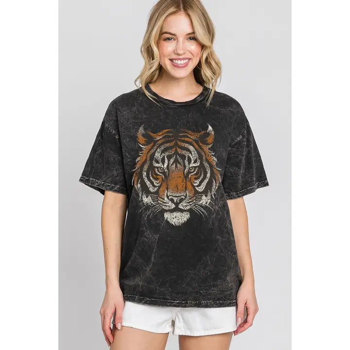 Tiger Face Graphic Tee - Mineral Black