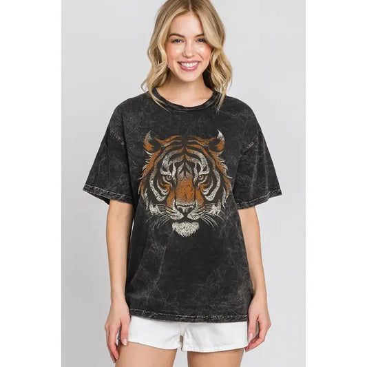 Tiger Face Graphic Tee - Mineral Black