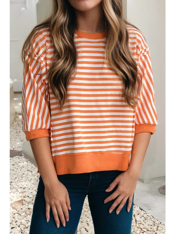 Tiger Striped 3/4 Sleeve Pullover