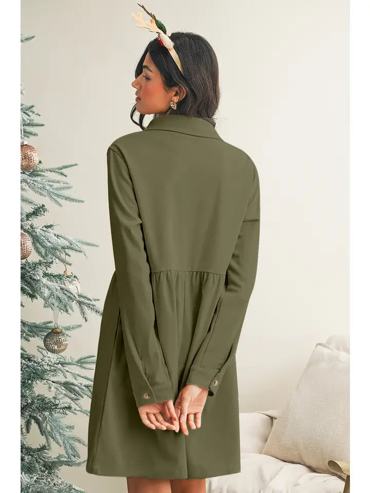 green cord mini dress Olive Green Cord Long Sleeve Starlight Mini Dress