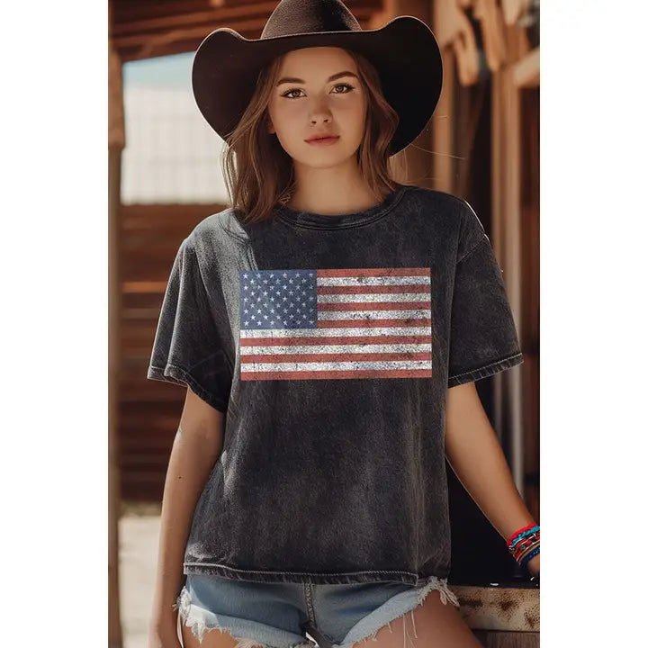 Vintage American Flag Tee - Mineral Black