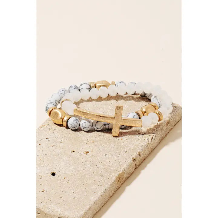 White Cross Charm Bracelet