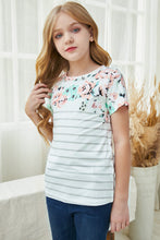 Load image into Gallery viewer, Girls Floral Striped Tee
