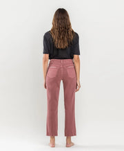 Load image into Gallery viewer, Leah High Rise Raw Hem Crop Straight Vervet Jean - Wine
