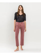 Load image into Gallery viewer, Leah High Rise Raw Hem Crop Straight Vervet Jean - Wine
