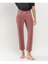 Load image into Gallery viewer, Leah High Rise Raw Hem Crop Straight Vervet Jean - Wine
