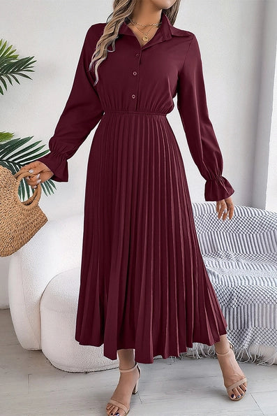 Wine Red Button Dress