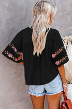 Load image into Gallery viewer, Black Embroidered V Neck Top
