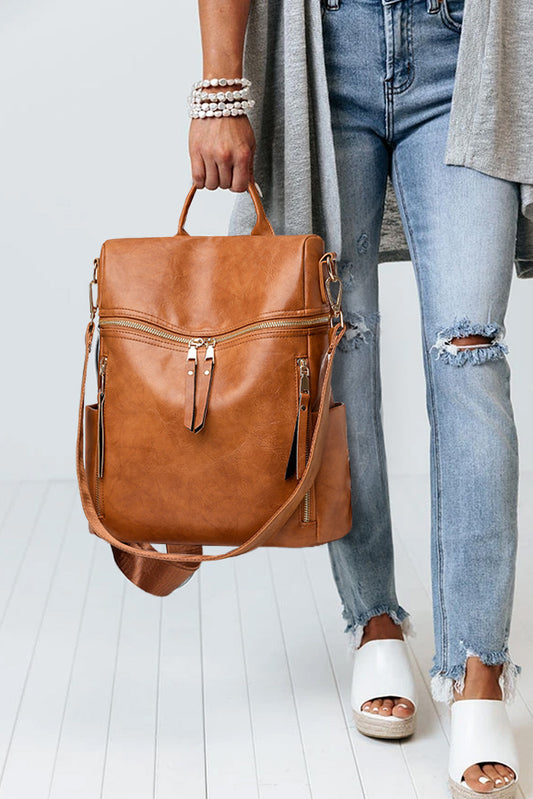 Brown Faux Leather Backpack