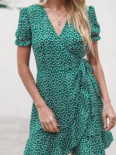 Load image into Gallery viewer, Green Dotted Wrap Dress
