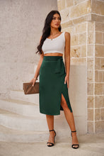 Load image into Gallery viewer, Green Satin Wrap Midi Skirt
