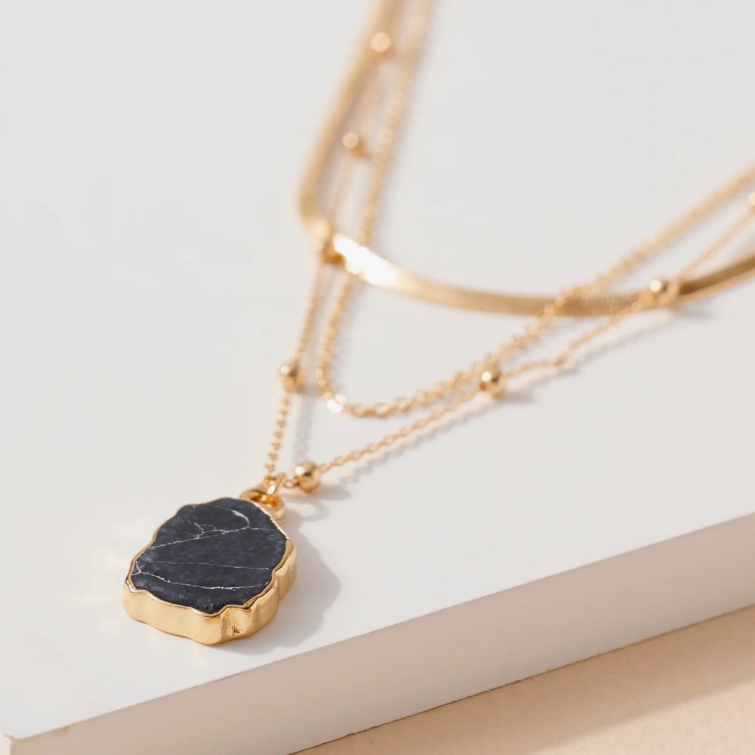 Black Layered Stone Pendant Necklace