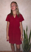 Load image into Gallery viewer, Wine Red V Neck Ruffled Mini Dress
