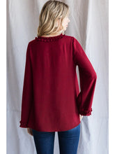 Load image into Gallery viewer, Burgundy Ruffle Bell Sleeve Top
