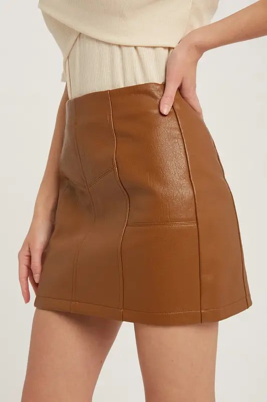 Camel Faux Leather Mini Skirt