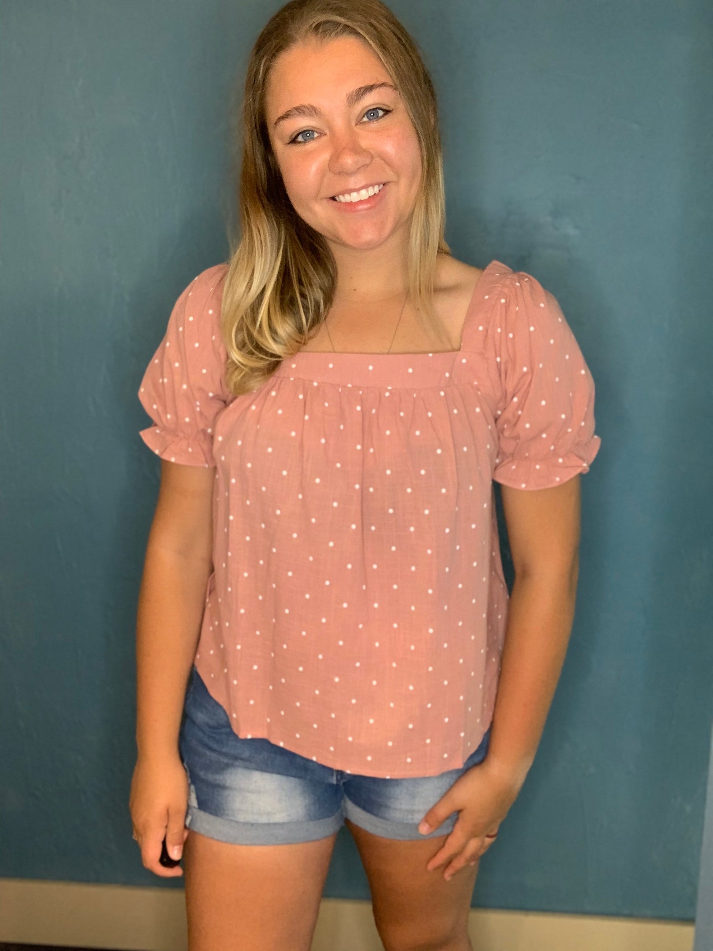 Pink Dotted Blouse with Tie Back