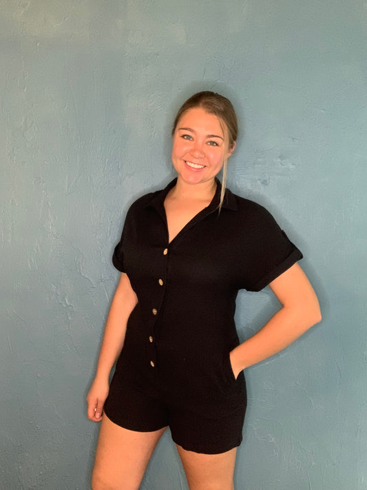 Black Buttoned Romper