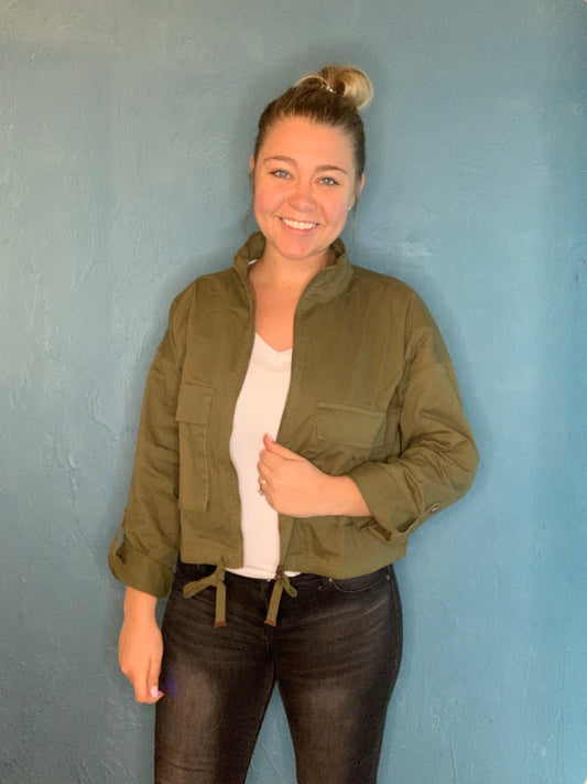 Olive Cropped Utility Jacket