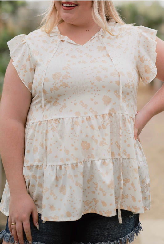 Gold Floral Print Top Curvy