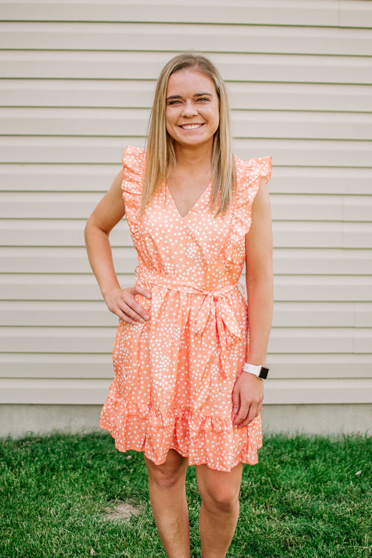 Peach Polka Dot Ruffled Mini Dress