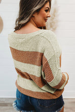 Load image into Gallery viewer, Brown Color block V Neck Sweater
