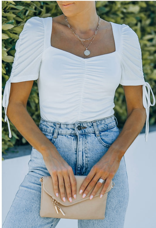 White Ruched Bodysuit