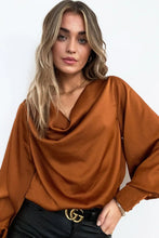 Load image into Gallery viewer, Burnt Orange Cowl Neck Satin Blouse
