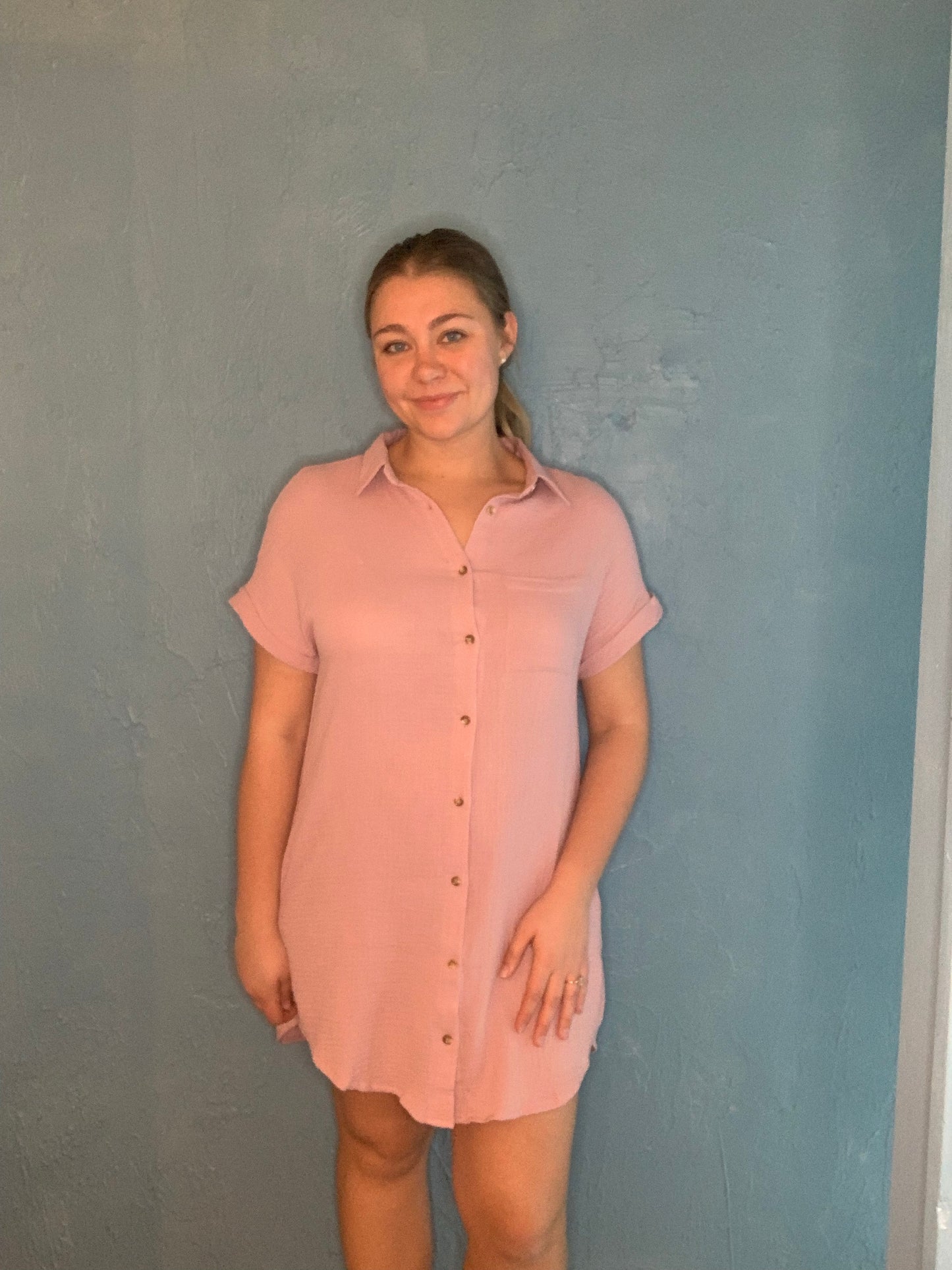 Dusty Pink Button Up Shirt Dress