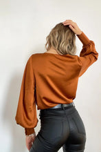 Load image into Gallery viewer, Burnt Orange Cowl Neck Satin Blouse
