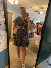Load image into Gallery viewer, Blue Floral Tie Knot Mini Dress
