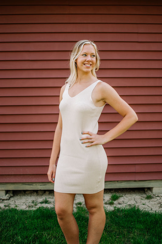 Khaki Ribbed Mini Dress