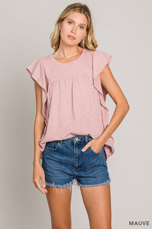 Mauve Ruffled Sleeve Detailed Top