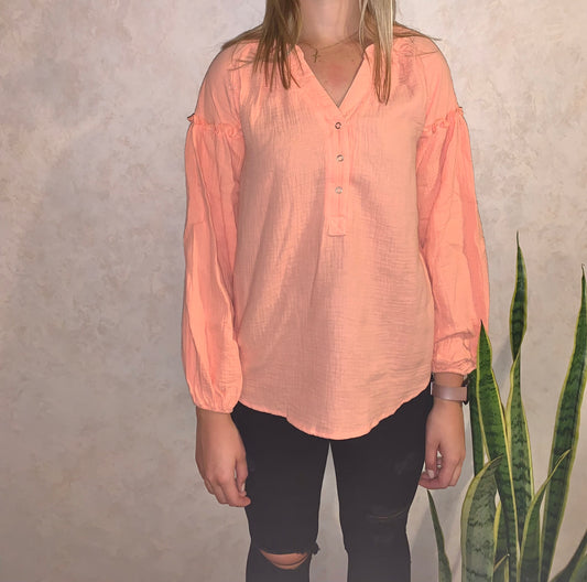 Peach Balloon Sleeve Top