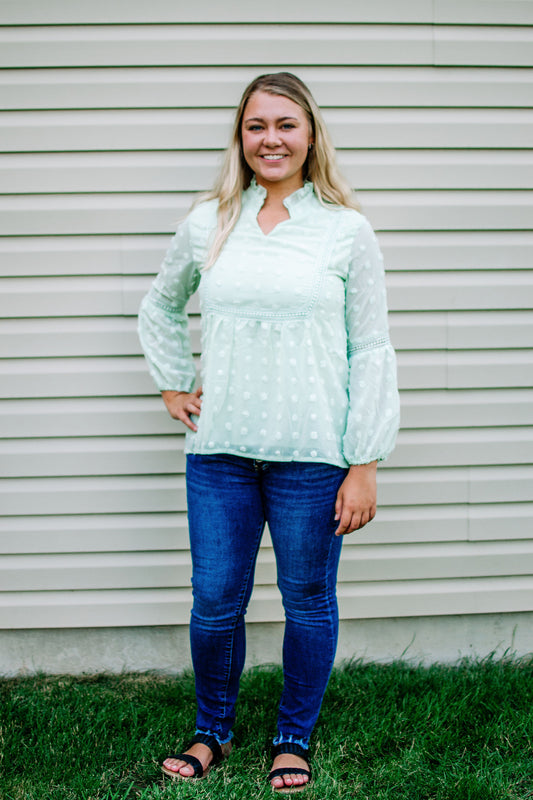 Green Swiss Dot Blouse