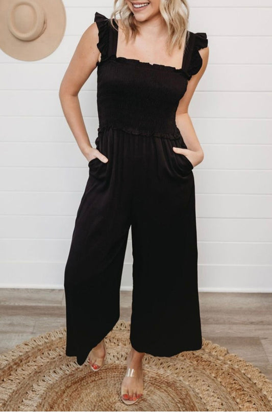 Black Smocked Jumpsuit