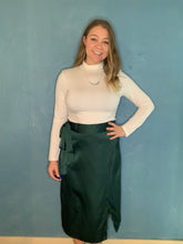 Load image into Gallery viewer, Green Satin Wrap Midi Skirt

