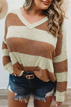 Load image into Gallery viewer, Brown Color block V Neck Sweater
