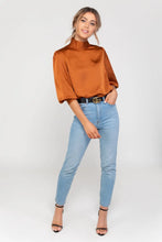 Load image into Gallery viewer, Burnt Orange 3/4 Sleeve Satin Blouse
