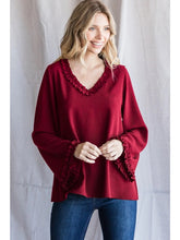 Load image into Gallery viewer, Burgundy Ruffle Bell Sleeve Top
