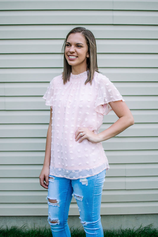 Blush Pink Swiss Dot Blouse