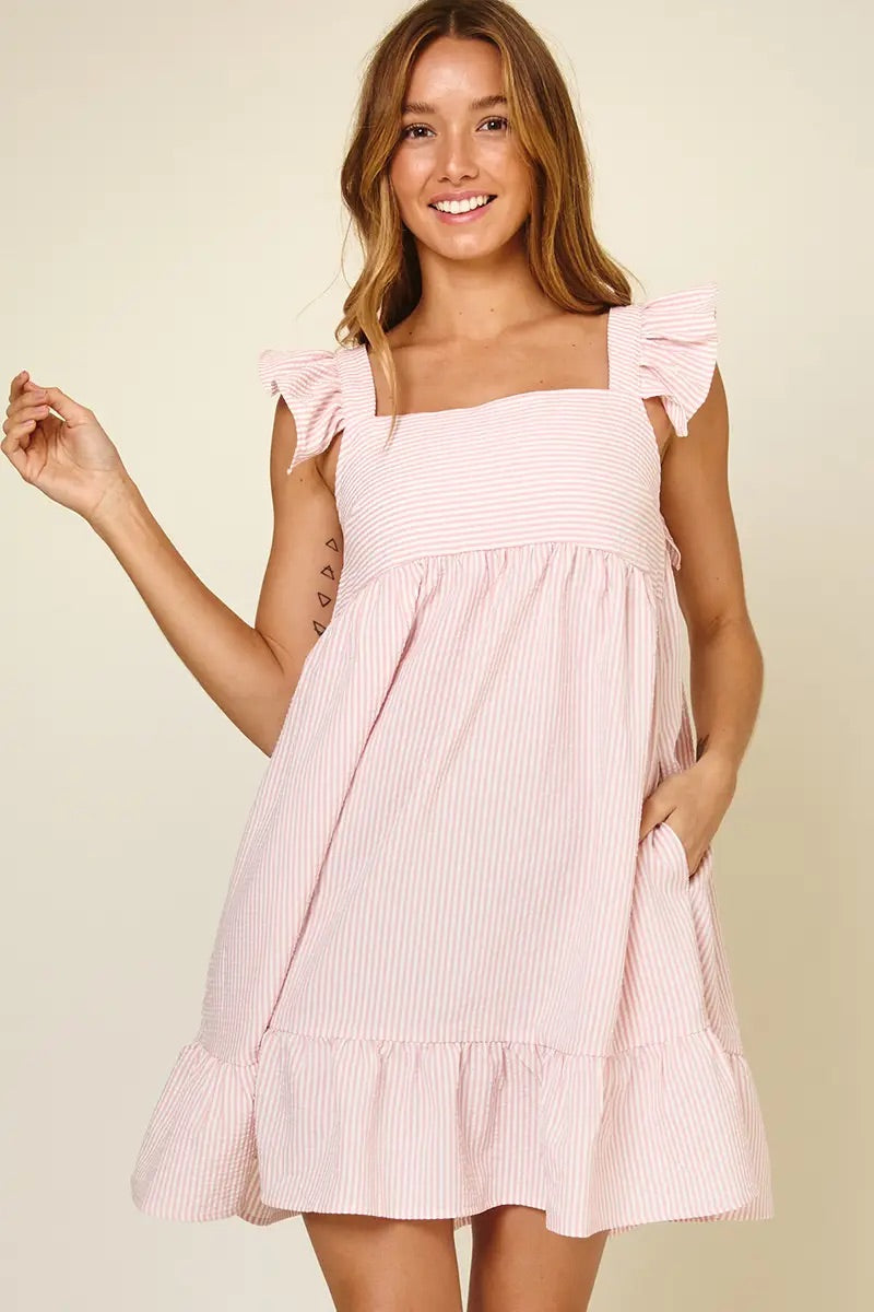 Pink Sleeveless Striped Dress