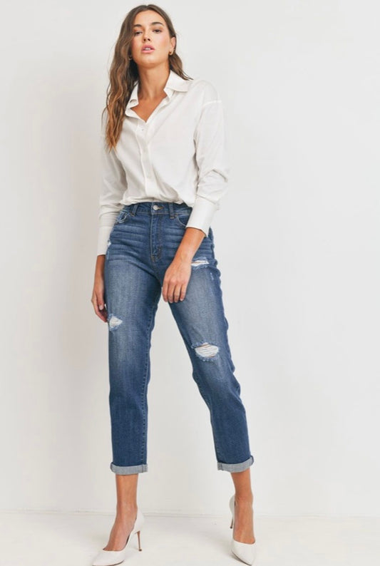 Dark Distressed Mom Jean