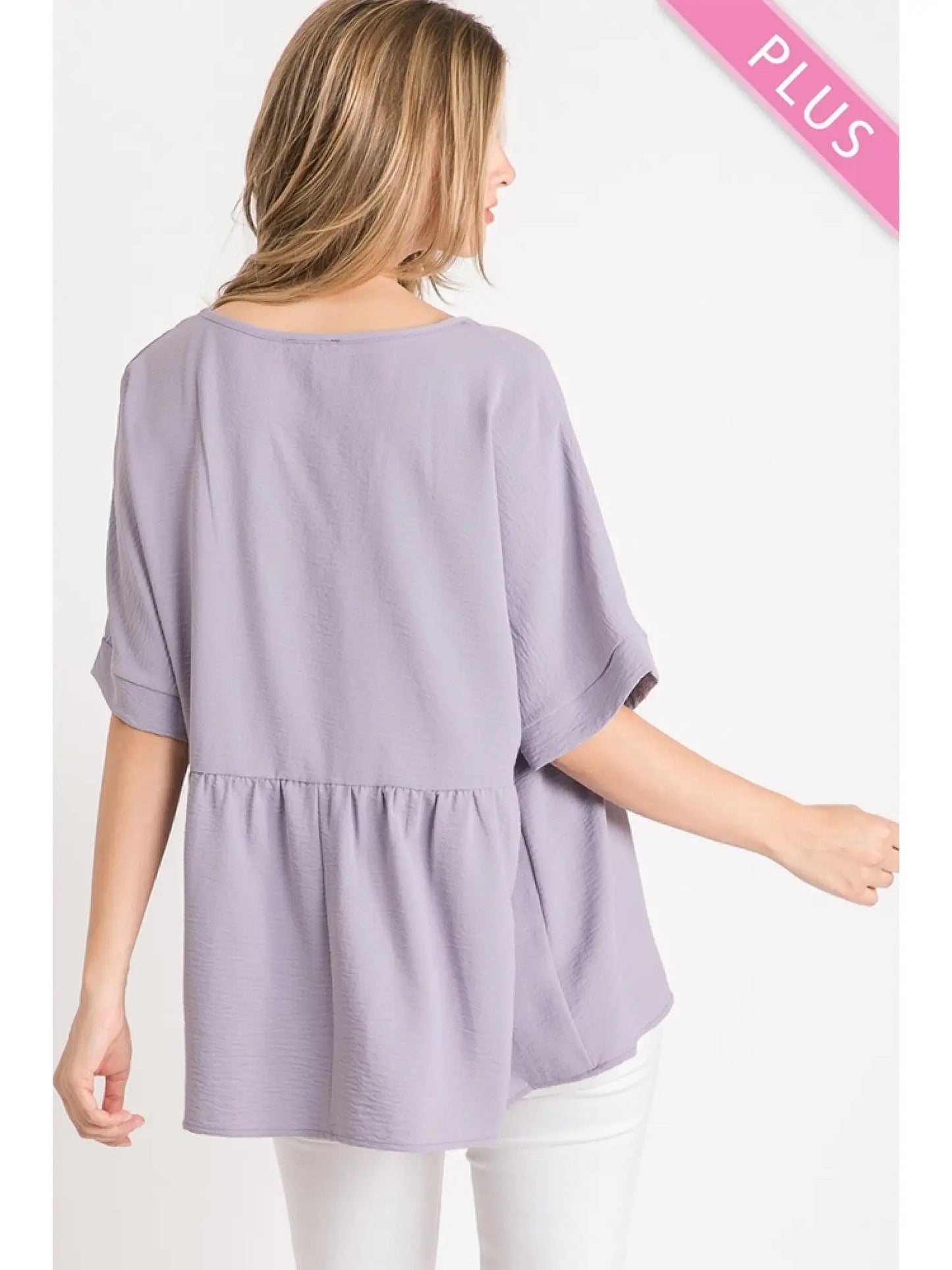 Lavender V Neck Babydoll Top Curvy