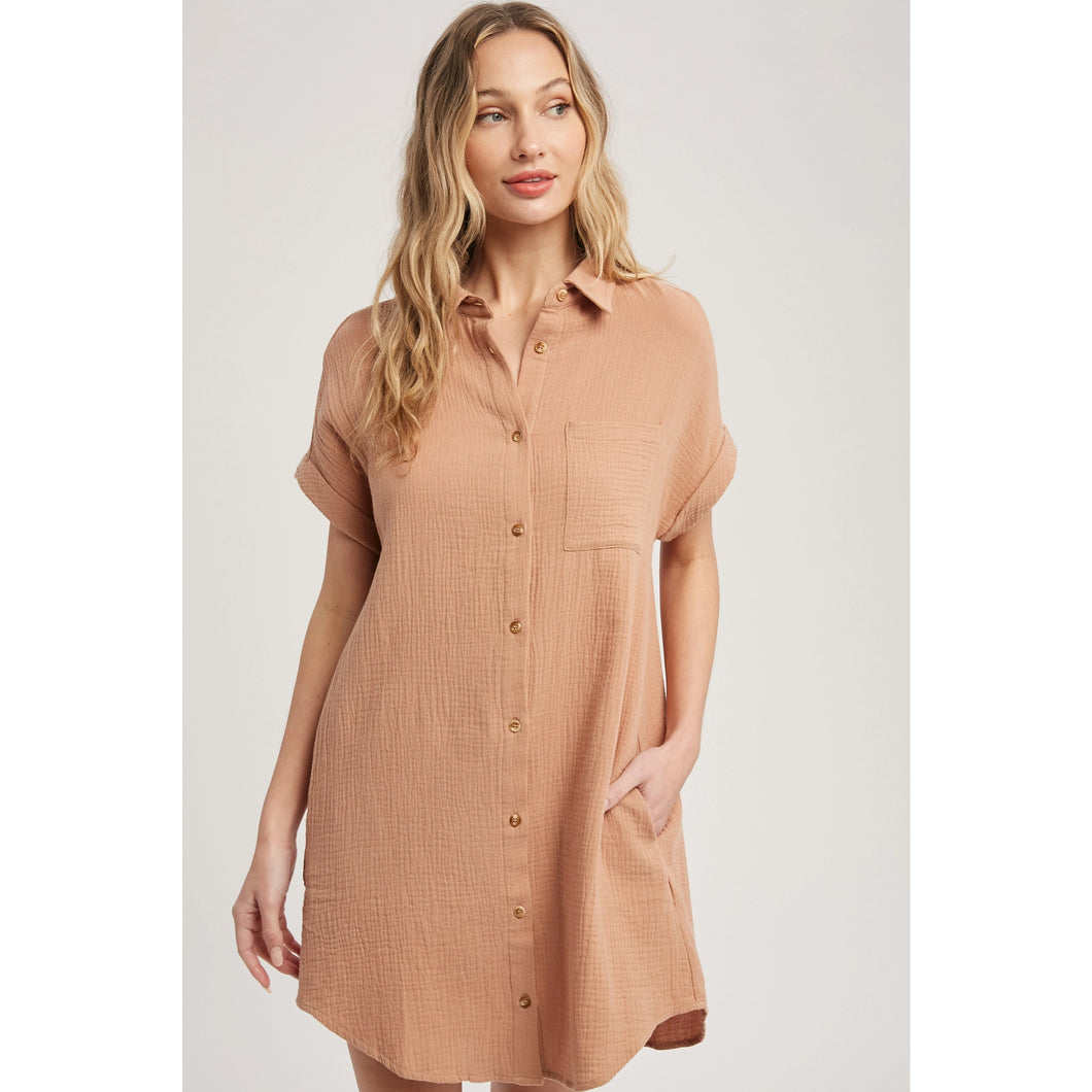 Latte Button Up Shirt Dress