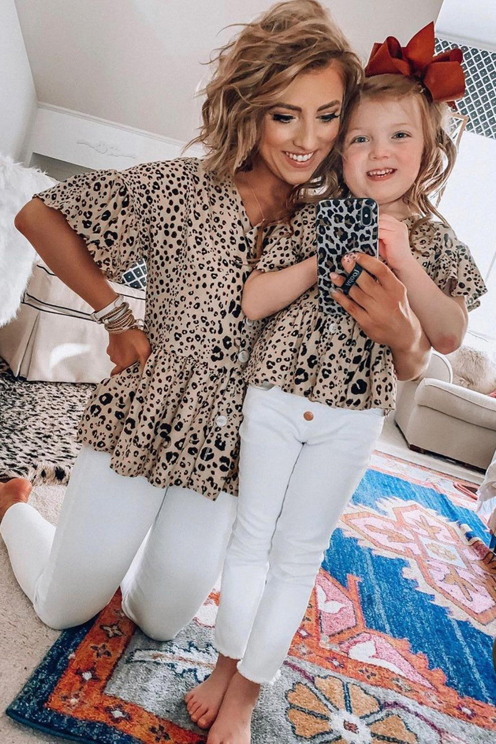 Girl Leopard  Button Front Tunic Top