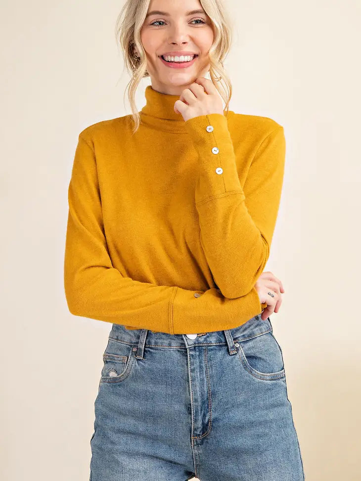Mustard Turtle Neck with Button Detail
